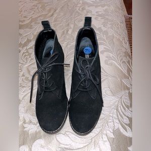 Black suede shoe bootie wedge